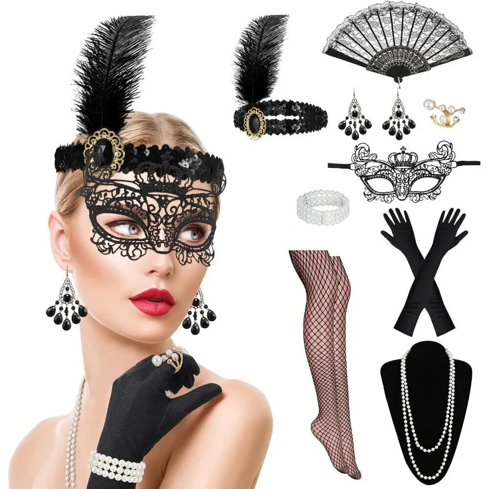 9 Pcs Flapper Accessories Set Women 1920s Costume Roaring 20s Party